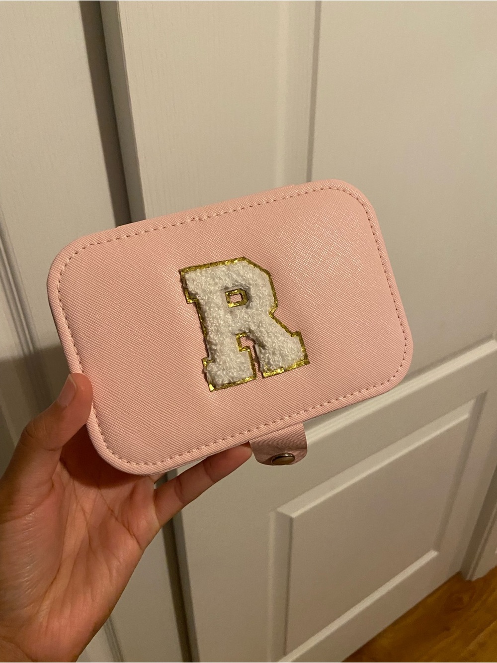 Light Pink Accessory Jewelry Storage Box Travel Portable Fluffy Letter R Accent